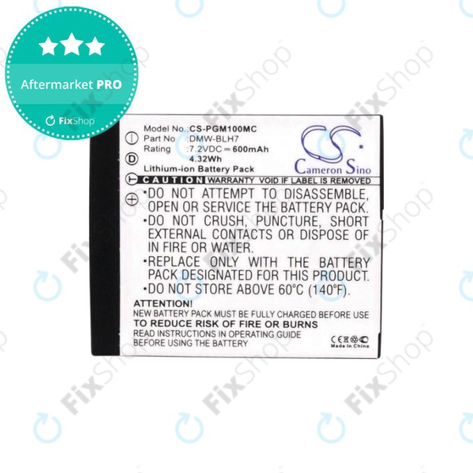 Batterie für Panasonic Lumix DMC, 600mAh, Li-Ion, 7.2V, DMW-BLH7, HQ