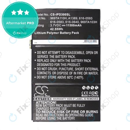 Apple iPad 3, iPad 4 - Akku Batterie 969TA110H, A1389, 616-0593 11500mAh HQ