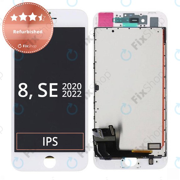 Apple iPhone 8, SE (2020), SE (2022) - LCD Display + Touchscreen Front Glas + Rahmen (White) Refurbished