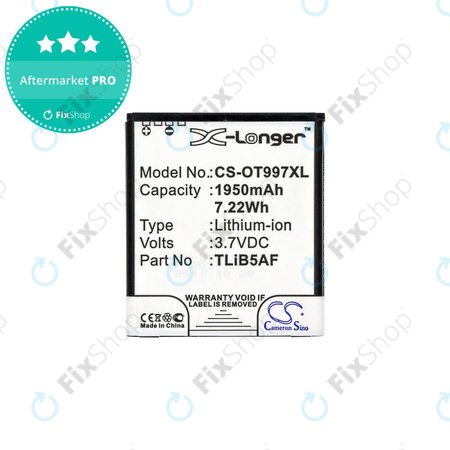 Batterie für Alcatel One Touch 997, X Pop, TCL S710, S800, 1950mAh, Li-Ion, 3.7V, TLiB5AF, HQ