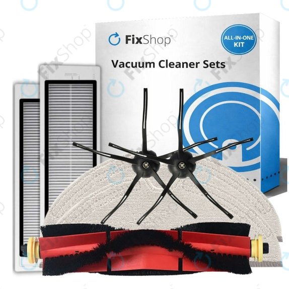 Ersatzteilset für Xiaomi Roborock S5 Max, S6, S6 MaxV, S6 Pure, Xiaowa E3 (1x Hauptbürste, 2x Filter, 2x Seitenbürste – schwarz, 2x Wischtuch)