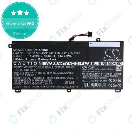 Batterie für Lenovo ThinkPad T550, T560, W550, 3900mAh, Li-Pol, 11.4V, 45N1743, HQ