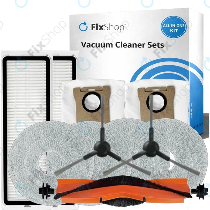 Ersatzteilset für Xiaomi Mi Robot Vacuum S20+, S10+, X20+, X10+ (1x Hauptbürste, 2x Filter, 2x Seitenbürste – schwarz, 4x Wischtuch, 2x Staubbeutel)