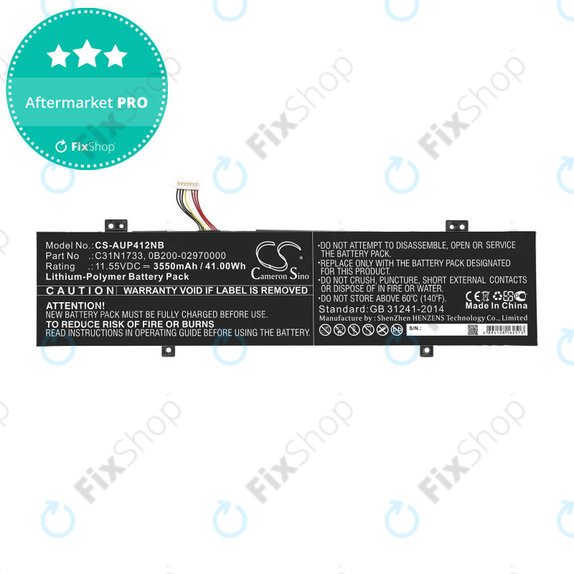 Batterie für Asus VivoBook Flip 14 Tp412fa/ua, 3550mAh, Li-Pol, 11.55V, C31N1733, HQ