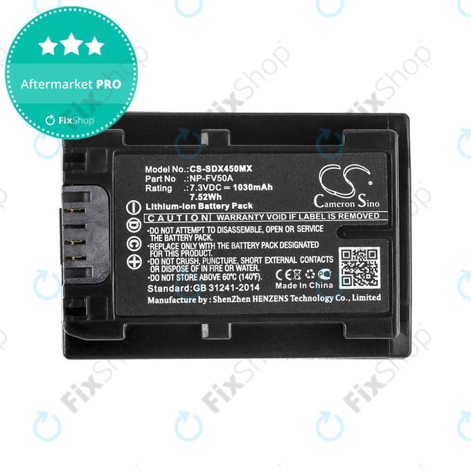 Batterie für Sony FDR-AX33, 40, 45, 53, 60, 700, P33, HDR-CX450, 625, 1030mAh, Li-Ion, 7.3V, NP-FV50A, HQ