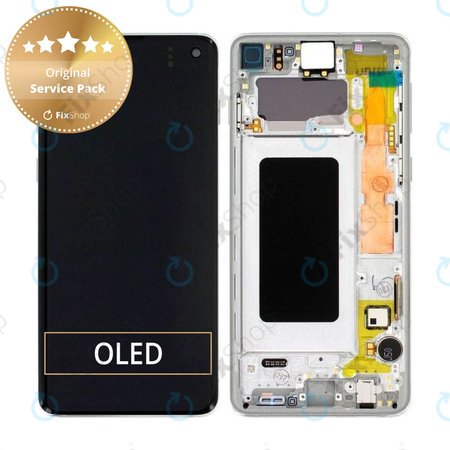 Samsung Galaxy S10 G973F - LCD Display + Touchscreen Front Glas + Rahmen (Prism White) - GH82-18850B, GH82-18835B Genuine Service Pack