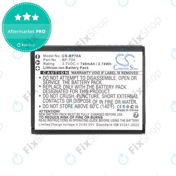 Akku batterie für Samsung ES, ST, 740mAh, Li-Ion, 3.7V, BP-70A, HQ