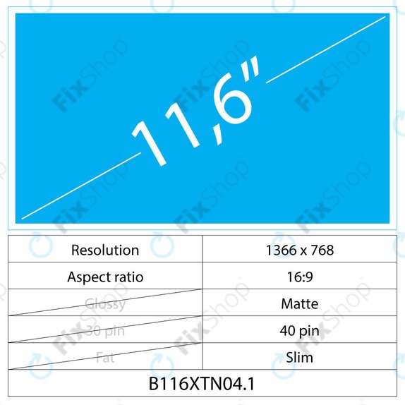11.6 LCD Slim Matte 40 pin HD