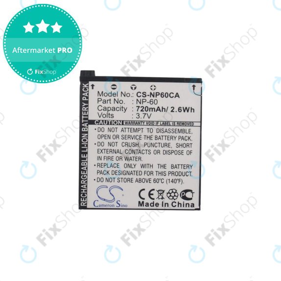 Batterie für Casio Exilim Zoom EX-Z19, EX-Z85, EX-Z9, 720mAh, Li-Ion, 3.7V, NP-60, HQ