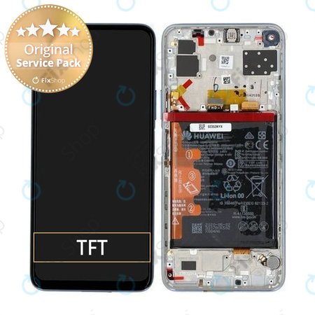 Huawei P40 Lite 5G - LCD Display + Touchscreen Front Glas + Rahmen + Akku Batterie (Space Silver) - 02353SUQ Genuine Service Pack