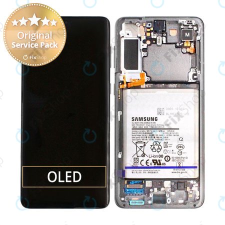 Samsung Galaxy S21 Plus G996B - LCD Display + Touchscreen Front Glas + Rahmen + Akku Batterie (Phantom Silver) - GH82-24555C, GH82-24744C, GH82-24505C Genuine Service Pack