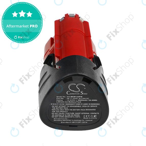 Akku batterie für Milwaukee C12, M12, 2000mAh, Li-Ion, 12V, 48-11-2440, HQ