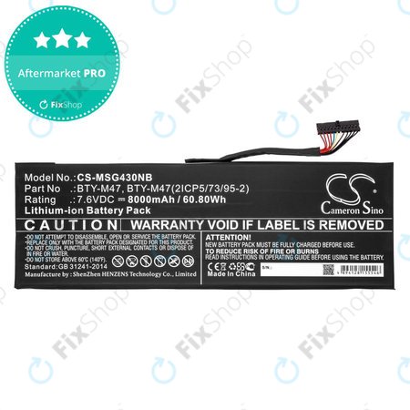 Akku batterie für MSI GS40, GS43, MS14, 8000mAh, Li-Ion, 7.6V, BTY-M47, HQ