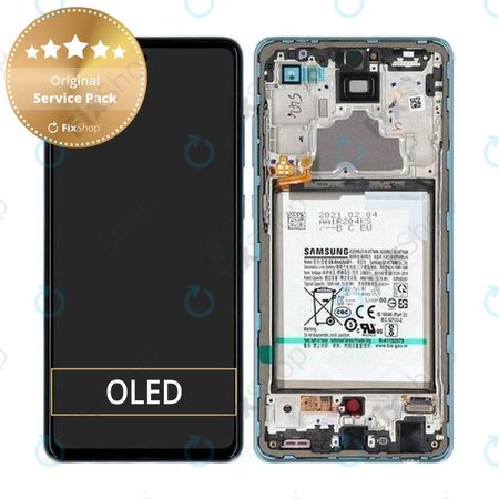 Samsung Galaxy A72 A725F, A726B - LCD Display + Touchscreen Front Glas + Rahmen + Akku Batterie (Awesome Blue) - GH82-25541B, GH82-25542B Genuine Service Pack