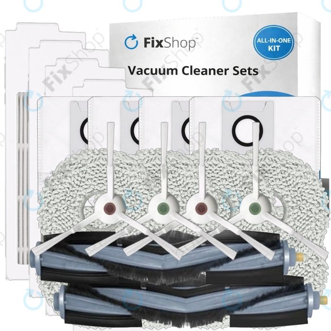 Ersatzteilset für Ecovacs T20, T20 Max, T20 Pro (2x Hauptbürste, 4x Filter, 4x Seitenbürste – weiß, 8x Wischtuch, 4x Staubbeutel)