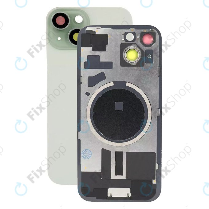 Apple iPhone 15 - Rückgehäuseglas + Kameraglas + Metallplatte + Magsafe-Magnet (Green)