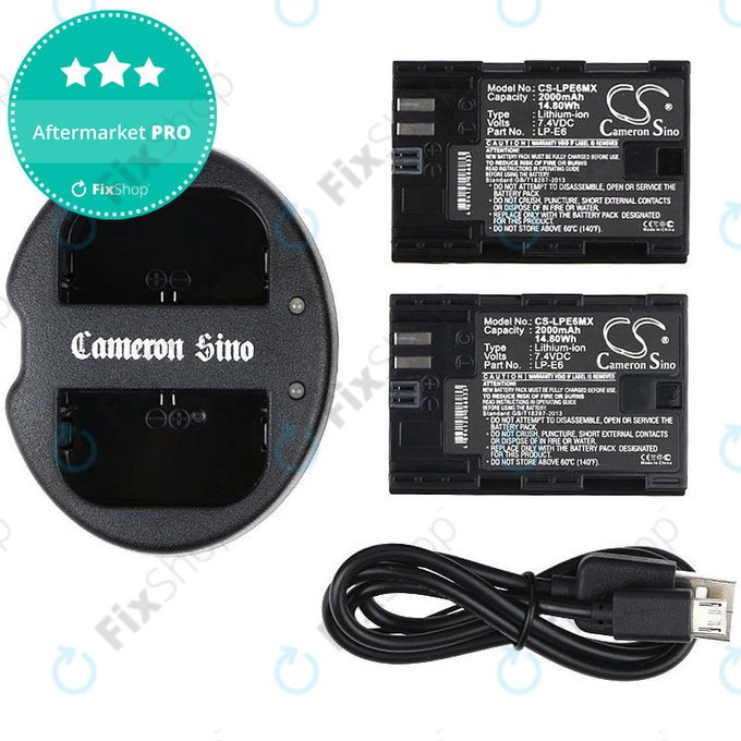 2 Akkus mit Ladegerät fürCanon EOS 5D Mark II, EOS 7D, 2000mAh, Li-Ion, 7.4V, LP-E6, HQ