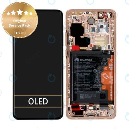 Huawei P40 Pro - LCD Display + Touchscreen Front Glas + Rahmen + Akku Batterie + Fingerabdruck-Sensor Fingerabdruck (Blush Gold) - 02353PJL Genuine Service Pack