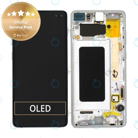 Samsung Galaxy S10 Plus G975F - LCD Display + Touchscreen Front Glas + Rahmen (Prism White) - GH82-18849B, GH82-18834G, GH82-18849G, GH82-18834B Genuine Service Pack