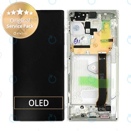 Samsung Galaxy Note 20 Ultra N986B - LCD Display + Touchscreen Front Glas + Rahmen (Mystic White) - GH82-23596C, GH82-31461C Genuine Service Pack