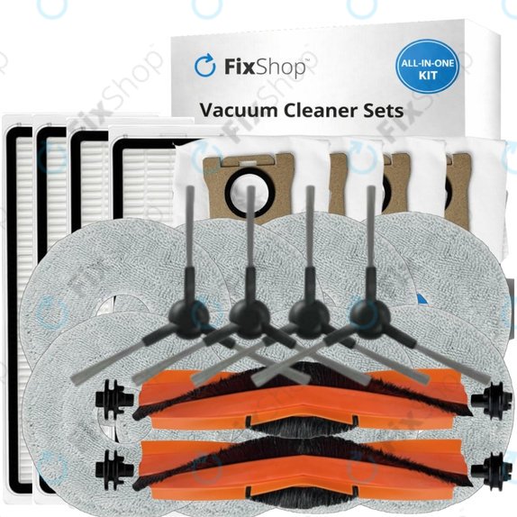 Ersatzteilset für Xiaomi Mi Robot Vacuum S20+, S10+, X20+, X10+ (2x Hauptbürste, 4x Filter, 4x Seitenbürste – schwarz, 8x Wischtuch, 4x Staubbeutel)