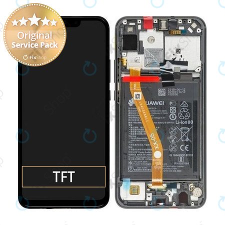 Huawei P Smart Plus (Nova 3i) - LCD Display + Touchscreen Front Glas + Rahmen + Akku Batterie (Black) - 02352BUE Genuine Service Pack