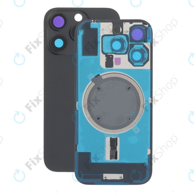 Apple iPhone 16 Pro - Rückgehäuseglas + Kameraglas + Metallplatte + Magsafe-Magnet (Black Titanium)