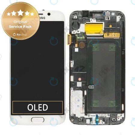 Samsung Galaxy S6 Edge G925F - LCD Display + Touchscreen Front Glas + Rahmen (White Pearl) - GH97-17162B, GH97-17317B, GH97-17334B Genuine Service Pack