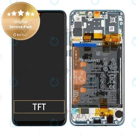 Huawei P30 Lite (2020) - LCD Display + Touchscreen Front Glas + Rahmen + Akku Batterie (Peacock Blue) - 02352PJP Genuine Service Pack