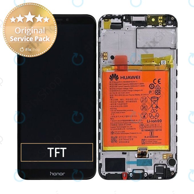 Huawei Honor 7C LND-L29 - LCD Display + Touchscreen front Glas + Rahmen + Akku Batterie (Schwarz) - 02351USW