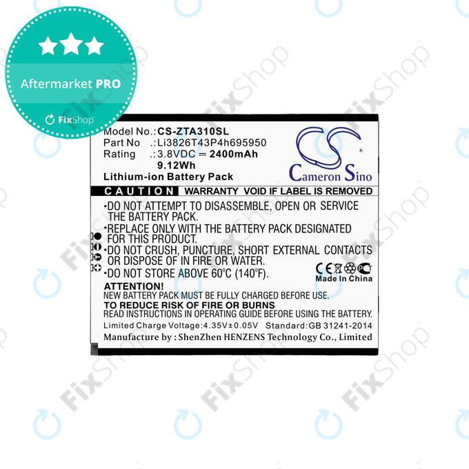 Akku batterie für ZTE Blade A3, A5, Optus X Power 2, 2400mAh, Li-Ion, 3.8V, Li3826T43P4h695950, HQ