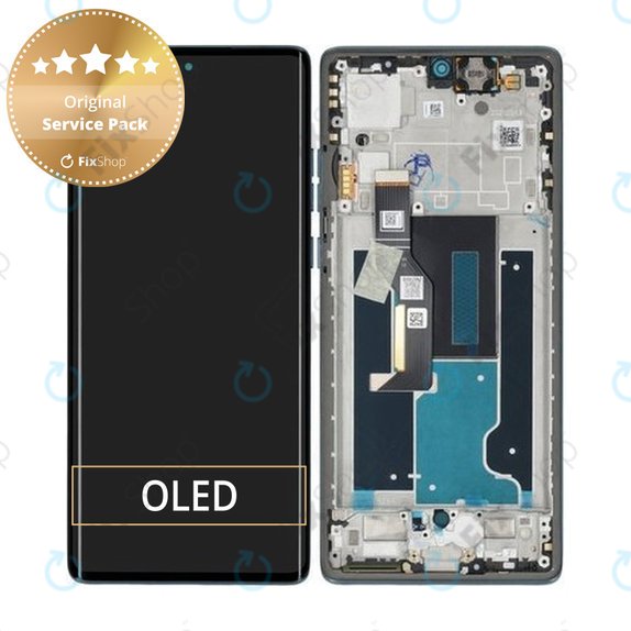 Motorola Edge 50 Fusion - LCD Display + Touchscreen Front Glas + Rahmen (Forest Blue) - 5D68C24633 Genuine Service Pack
