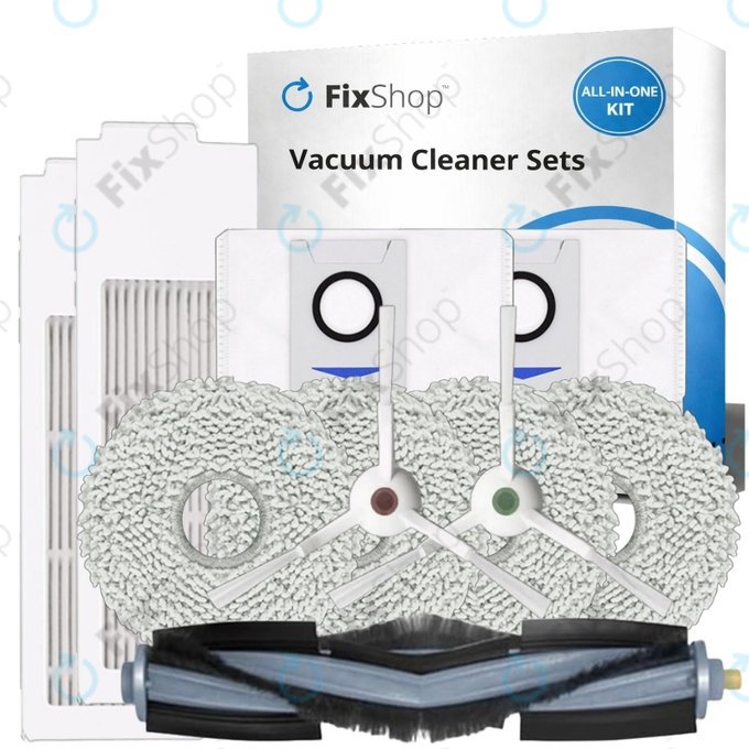 Ersatzteilset für Ecovacs T20, T20 Max, T20 Pro (1x Hauptbürste, 2x Filter, 2x Seitenbürste – weiß, 4x Wischtuch, 2x Staubbeutel)