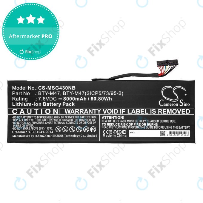 Akku batterie für MSI GS40, GS43, MS14, 8000mAh, Li-Ion, 7.6V, BTY-M47, HQ