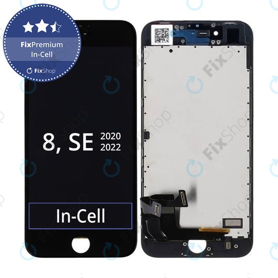 Display In-Cell für iPhone 8, SE (2020), SE (2022), Black, Touchscreen-Glas mit Rahmen, FixPremium