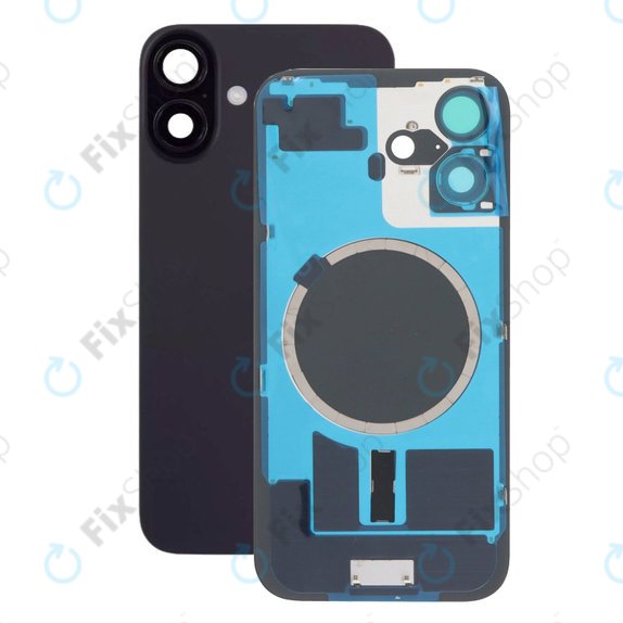Apple iPhone 16 Plus - Rückgehäuseglas + Kameraglas + Metallplatte + Magsafe-Magnet (Black)