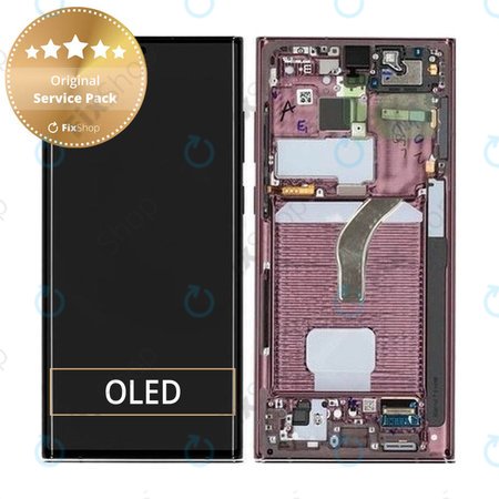 Samsung Galaxy S22 Ultra S908B - LCD Display + Touchscreen Front Glas + Rahmen (Burgundy) - GH82-27488B, GH82-27489B Genuine Service Pack