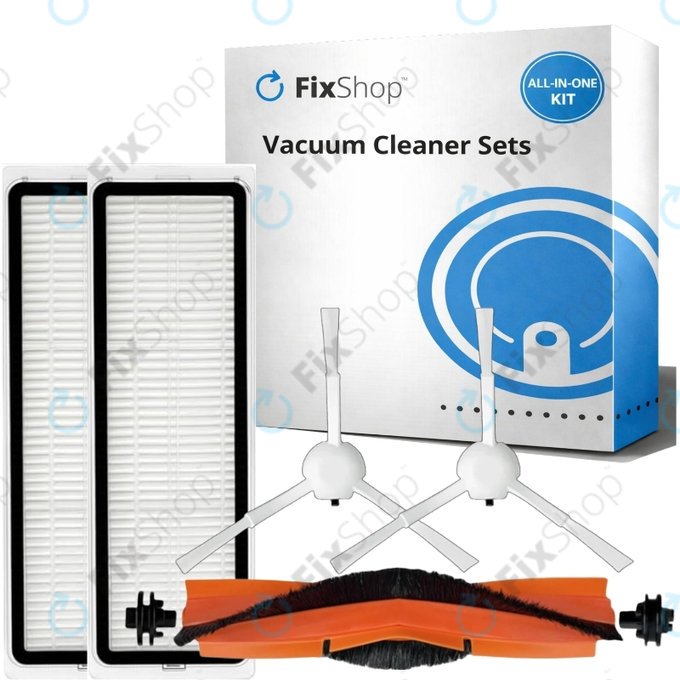 Ersatzteilset für Xiaomi Mi Robot Vacuum S20+, S10+, X20+, X10+ (1x Hauptbürste, 2x Filter, 2x Seitenbürste – weiß)