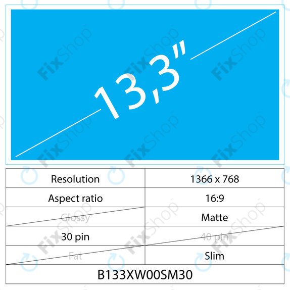 13.3 LCD Slim Matte 30 pin HD