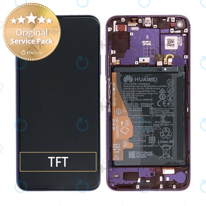 Huawei Nova 5T Yale-L61A - LCD Display + Touchscreen Front Glas + Rahmen + Akku Batterie (Midsummer Purple) - 02353EBH Genuine Service Pack
