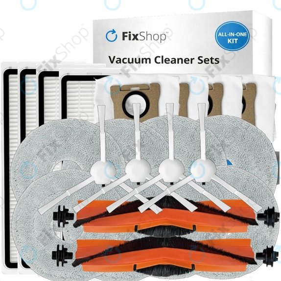Ersatzteilset für Xiaomi Mi Robot Vacuum S20+, S10+, X20+, X10+ (2x Hauptbürste, 4x Filter, 4x Seitenbürste – weiß, 8x Wischtuch, 4x Staubbeutel)