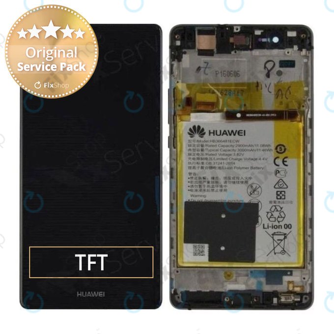 Huawei P9 Lite - LCD Display + Touchscreen front Glas + Rahmen + Akku Batterie (Schwarz) - 02350TMU, 02350TRB