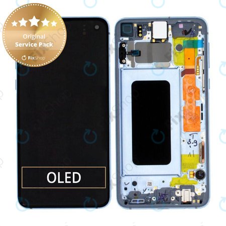 Samsung Galaxy S10e G970F - LCD Display + Touchscreen Front Glas + Rahmen (Prism Blue) - GH82-18852C, GH82-18836C Genuine Service Pack