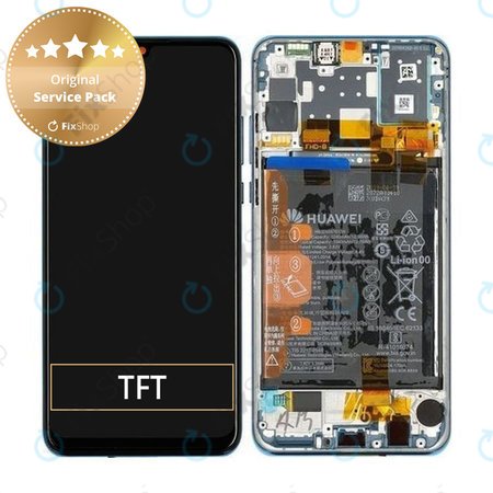 Huawei P30 Lite 2020 - LCD Display + Touchscreen Front Glas + Rahmen + Akku Batterie (Peacock Blue) - 02353FQE, 02353DQS Genuine Service Pack