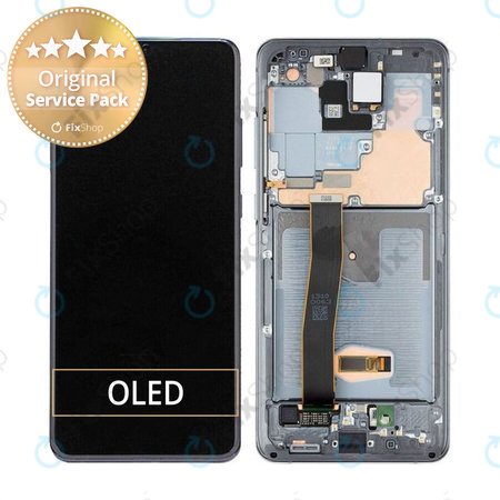 Samsung Galaxy S20 Ultra G988F - LCD Display + Touchscreen Front Glas + Rahmen (Cloud White) - GH82-22271C, GH82-22327C Genuine Service Pack