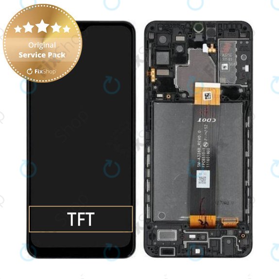 Samsung Galaxy A32 5G A326B - LCD Display + Touchscreen Front Glas + Rahmen (Awesome Black) - GH82-25121A, GH82-25122A Genuine Service Pack