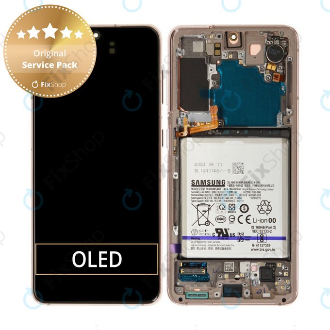 Samsung Galaxy S21 G991B - LCD Display + Touchscreen Front Glas + Rahmen + Akku Batterie (Violet) - GH82-27254B Genuine Service Pack