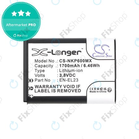 Akku batterie für Nikon Coolpix, 1700mAh, Li-Ion, 3.8V, EN-EL23, HQ
